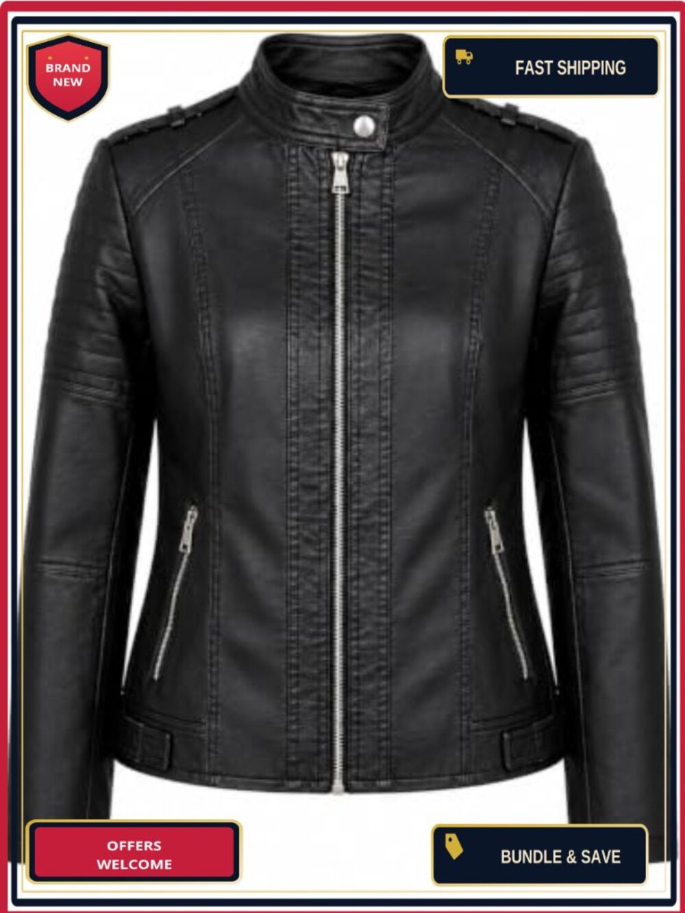 Faux Leather Moto Jacket, Vegan Biker Coat, Junior Fit